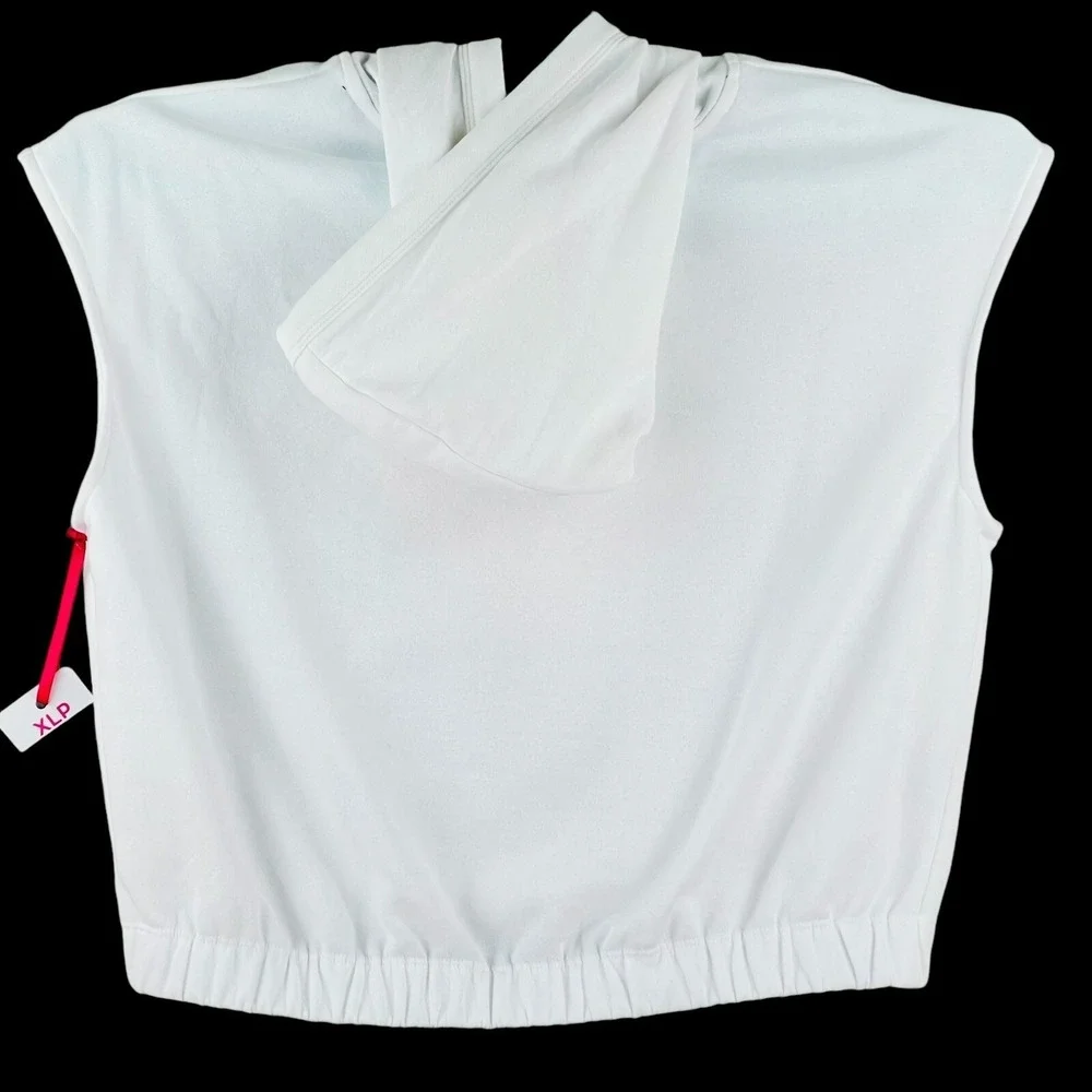 Justice Girls Sport Cropped White Hoodie Sweatshirt Sz XLP 16/18 Cap Sleeve NWOT